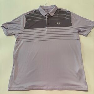 Under Armour Playoff Polo Shirt Men’s XL Purple Striped Loose Fit Golf Top